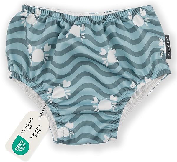 LaLoona Baby Schwimmwindel | Wiederverwendbare Badewindel mit OEKOTEX Standard 100 | schnelltrocknend & bequem für Pool und Strand – Krabbe Grün - 74-80 - 1