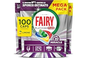 Fairy 30 Minuti Miracle Detersivo Pastiglie Lavastoviglie, 100 Capsule, Limone, Il Nostro N.1 Contro Lo Sporco Ostinato, Potente Anche Nei Cicli Brevi, MEGA Pack