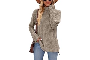 Famulily Turtleneck Jumpers for Women, Oversized Fall Winter Long Sleeve Sweaters Side Splits Tunic Tops
