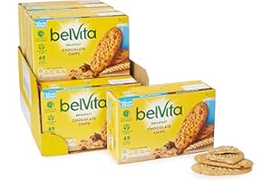 belVita Breakfast Choc Chips 30% Less Sugars* Biscuits, Wholegrain and High in Fibre, Low in Saturated Fat, 10 x 225g