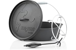 ‎BBQ-TORO BBQ-Toro Dutch Oven Alpha Serie | 5,5 Liter (DO6AX), Topf ohne Füße | bereits eingebrannt - preseasoned | Gusseisen Kochtopf | Bräter mit Deckelheber