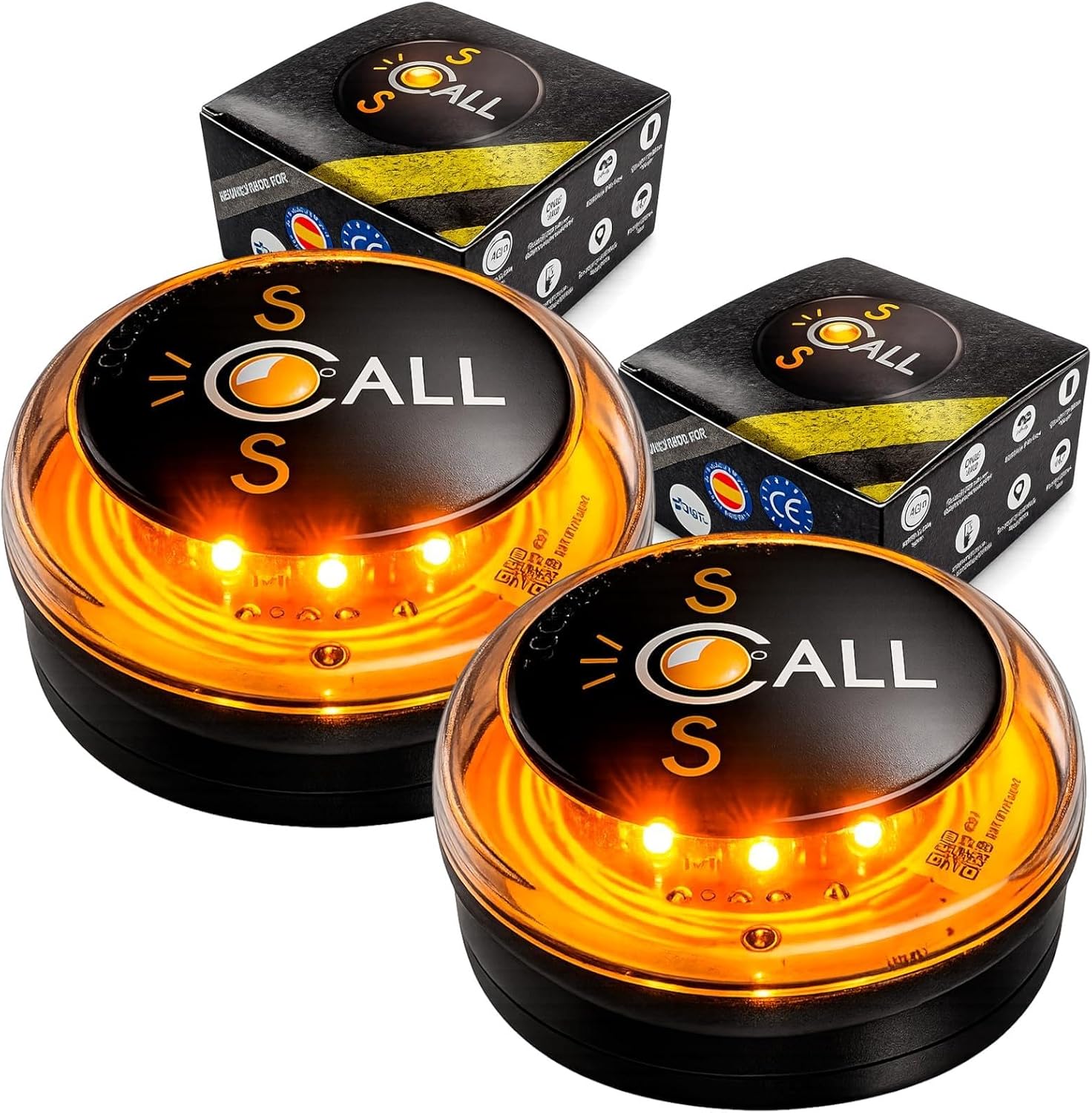 Baliza V16 | Pack 2 Luces de Emergencia V16 para Coche Homologadas DGT 3.0 con Geolocalización | Balizas SOS Conectadas | LED 360° Alta Visibilidad | Fabricadas en España | Válidas hasta 2040