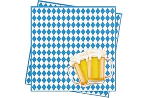 AFYHH Oktoberfest Servietten Bayrisch Oktoberfest-Deko - 40Stück Blau Weiß Servietten 33X33cm Napkins Seidenpapier Oktoberfest Accessoires