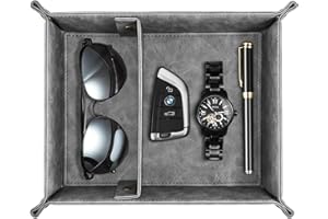 SITHON Vassoio Portaoggetti in PU Pelle con 2 scomparti removibili, Contenitore Svuotatasche Organizzatore da Comodino Scrivania per Gioielli, Telecomando, Chiavi, Telefono, (Grigio)