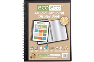 eco-eco A4 50% Recycled 60 Pocket Fold Flat Spiral Bound Display Book, eco135