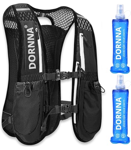 USWE Pace Gilet de course à pied avec 2 bouteilles UltraFlask de 500 ml, sac à dos pour homme et femme, blanc noir, taille S-M