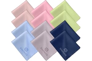 SmoTecQ 12 Pack Microfibre Cleaning Cloths (15x18cm) - Lint Free Lens Wipes for Glasses, Spectacles, Cameras, Mobiles & Screens - Washable & Reusable (Assorted Colours)