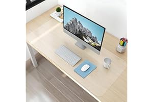 NATRKE Tapis de Bureau Transparent 90x40 cm, Grand Translucide Sous-main Bureau Transparent PVC Tapis de Protection, Antidérapant Résistant à la Chaleur Tapis de Table pour Ordinateur Bureau Maison