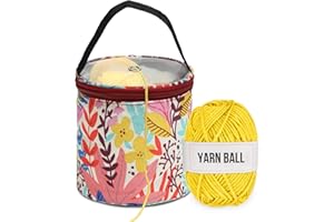 KEYHOT Kleine Häkeltasche Organizer, Mini Garntasche für Häkelprojekte Garnknäuel aufbewahren, Anfänger Garnknäuelhalter zum Stricken Unterwegs (Blau Blätter)