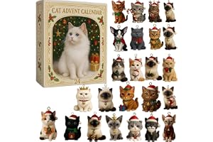 Kattadventskalender 2026, 24 st 2D platta katter julprydnader, jul nedräkningskalender, träddekorationer, semestergåva för ka
