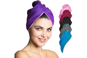 Fit-Flip Capelli Microfibra Urbana - Assorbente E Asciugatura Rapida - Speciale Turbante Asciugamano E Asciugamano per Capelli (03 - Viola con Cucitura Rosa - 1 Pezzo)