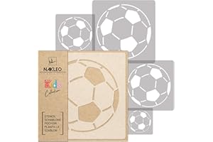 NAKLEO Painting Stencils Set for Kids, 5 Pcs Templates 9x9 to 34x34cm Ball Football Sport, Plastic and Reusable Drawing Stencils, Children Room Decor, Craft DIY Wall Furniture