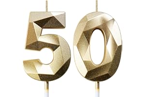 DERATTA Geburtstagskerzen Zahlen Kerze 50 Tortendeko 50. Geburtstag Mann Frau Kerzen Geburtstag Gold Zahlen Geburtstagskerzen für Torte
