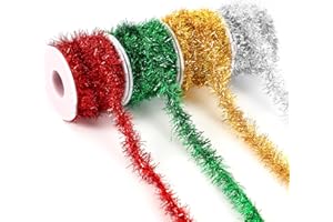 MARFOREVER Lametta Girlande, 20 m Girlande Weihnachten Lametta Weihnachtsbaum Weihnachtsgirlande für Weihnachtsbaum Geburtstagsfeier Hochzeit Dekorationen (Rot Grün Gold Silber)