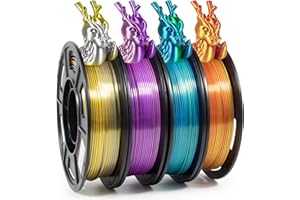 iSANMATE Conjunto de Filamento para Impresora 3D, PLA Silk Doble Color Filamento PLA 1.75, 250g x 4 Rollos(Oro-Rojo, Oro-Plata, Azul-Verde, Rosa-Morado)