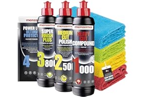DETAILMATE Menzerna Kit de Polissage pour Voiture : Menzerna Heavy Cut Compound 1000 + Medium Cut Compound 2500 + Super Finish Plus 3800 + Power Lock Sachet 20ml + 4X Chiffon Microfibre 40x40cm