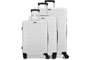 FLIEE Suitcase Set | Lightweight Hard Shell Suitcases | 4 Silent Dual Spinner Wheels | TSA 3 Digit Combination Lock | Aluminium Telescopic Handle | 3 Pcs Luggage Sets (White, 3 Piece Full Set)