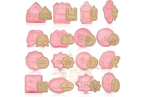 ENAIAH Emporte Pièces Eid Mubarak, 16 Pièces Emporte-Pièces 3D en Plastique l'Aïd Musulman Islamique Ramadan, Eid Mubarak Cookie Cutter pour Décoration de Biscuits Fondant Cookie Gâteau