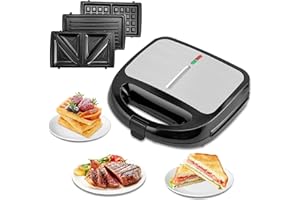 Pukomc 3 In 1 Sandwich Maker Antihaft-Panini-Presse, 850 W Grillkäsehersteller, Tostadora De Pan Sandwichera, Herausnehmbare Grillplatten, Kontaktgrill, Waffeleisen, Doppelseitige Heizung, Schwarz