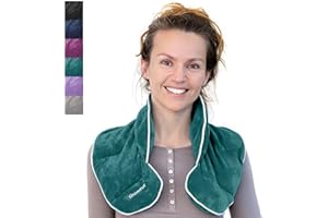 QOMFOR Cuscino Cervicale Riscaldante Termico 48 x 15 cm - Microonde Lavanda e Grano con Morbida Copertura in Pile per Alleviare il Dolore (Green/Blue)