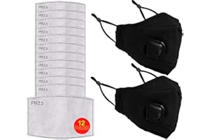 THREAD LINENS 2PCS Safety Cotton Face Mask With 12 Filters Reusable Face Mask Protection Face Mask Washable UK 3 Layer Activated Carbon Filter Respirator for Men Women & Kids