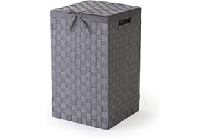 Compactor Tex Cesto Portabiancheria Quadrato Con Coperchio, Grigio, Tessuto Con Struttura In Metallo, Fodera In Lino Rimovibile, 30 x 30 x 50 cm, RAN6890