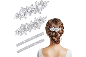 JIEYAO 4 fermagli per capelli con strass da donna, in argento, con perline di cristallo, per donne, accessori da sposa