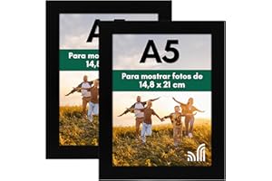 Americanflat A5 Marco de Fotos - MDF Madera Color Negro con Cristal Irrompible y Accesorios para Colgar y Pie - Marco Fotos Pared o Mesa con Visualización Horizontal o Vertical - Juego de 2 Unidades