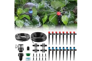 AOUQEE Sistema de riego Jardín, Kit Riego con Ajustable Boquilla Aspersor Pulverizador y Gotero Automatico para Jardin Invernadero Césped Patio Terraza 16+5M