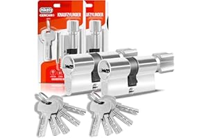 GERCAR Profile Cylinder Lock, Cylinder Lock, 40/40 mm, Knob Cylinder, Includes 10 Keys, Keyed Alike, Length: 80 mm, A:40 mm, B:40 mm, Set of 2