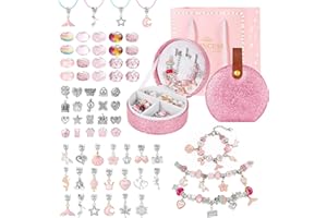 Emibele Filles Perles Charm Bracelet Kit Avec Boîte À Bijoux Portable, Kit Fabrication Bijoux Pour Enfants Âge 5 6 7 8-12, DIY Arts Crafts Jouets Pour Adolescentes Cadeaux Pour Saint-Valentin Noël​