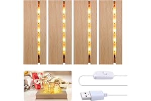 YWNYT 4 Stück LED Lichter Display Basis, Warme Farbe Rechteckig Holzbeleuchtung Basis Stand für 3mm Dicke Acryl Platte Glas Platte Harz Kunst, DIY Acrylplatte Decorative Ornament