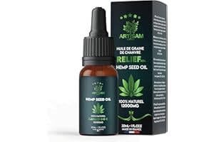 ARTISAM | Meilleur Huile de Graines de Chanvre Sativa PURE H 40% 4000mg / 12000mg Pressée à Froid | Bio | Formule Premium Made in France Huile Sommeil Puissant Hemp Oil herbe fleurs (30ml 12000mg)