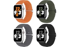 SUITISBEST Antypoślizgowy, pleciony pasek kompatybilny z Apple Watch 41 mm, 40 mm, 38 mm, 45 mm, 44 mm, 42 mm, 49 mm, regulowany, elastyczny nylonowy pasek zamienny do iWatch serii SE/8/7/6/5/4/3, 4 sztuki w
