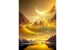 PUEDNO 5D Diamond Painting Kit, DIY Diamond Arts Painting Kits, Mountain Full Drill Diamond Art Painting Kits, 30 x 40 cm, Yellow