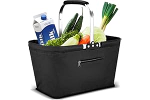 Yeabett 30L Faltbar Einkaufskorb, Picknickkorb Tragekorb Groß Familie Einkaufstasche Praktischer Einkaufen Korb mit Gepolsterten Griffen für Reisen, Picknick, Einkaufen, Geschenke(Schwarz)