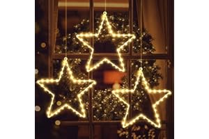 Elktry Weihnachtsdeko mit 3 Metall Sterne, 135 LED Weihnachtsstern Beleuchtung Innen Batterie Warmweiß 8 Modi Timer Wasserdicht Fensterdeko Stern Außen für Fenster Kinderzimmer Weihnachtsbaum Balkon