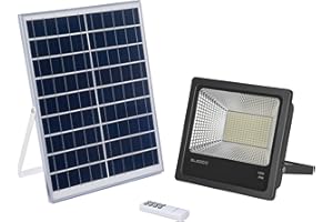 ELEDCO Foco Solar Led 120W, Panel Solar, Batería, Regulable Mando a Distancia, Luz Exterior Autonomía 8-15 Horas, Luz Neutra 4000K