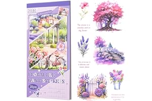 BRTNUP Libro de calcomanías para diario, 20 hojas de calcomanías estéticas para álbumes de recortes, calcomanías precortadas para álbumes de recortes, suministros de diario (flor morada)