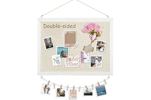 DOLLAR BOSS Pin Board Cork Board with Linen Double-Sided 1 Pack 30 X 40CM, Small Cork Boards for Walls Wood Framed Display Hanging Pin Board, Small Vision Board for Home Kitchen Office 10 Pushpins