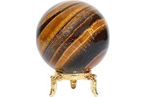 FASHIONZAADI Sfera con pietra preziosa occhio di tigre con supporto per chakra bilanciamento Feng Shui,sfera di cristallo curativo Reiki, sfera spirituale e decorazione per la casa Dimensioni: 60-70mm