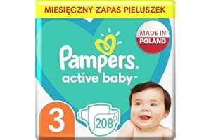 Pampers Baby Pannolini per bambini, taglia 3 (6-10 kg) Active Baby, 208 pezzi, confezione mensile, protezione da perdite tutto il giorno