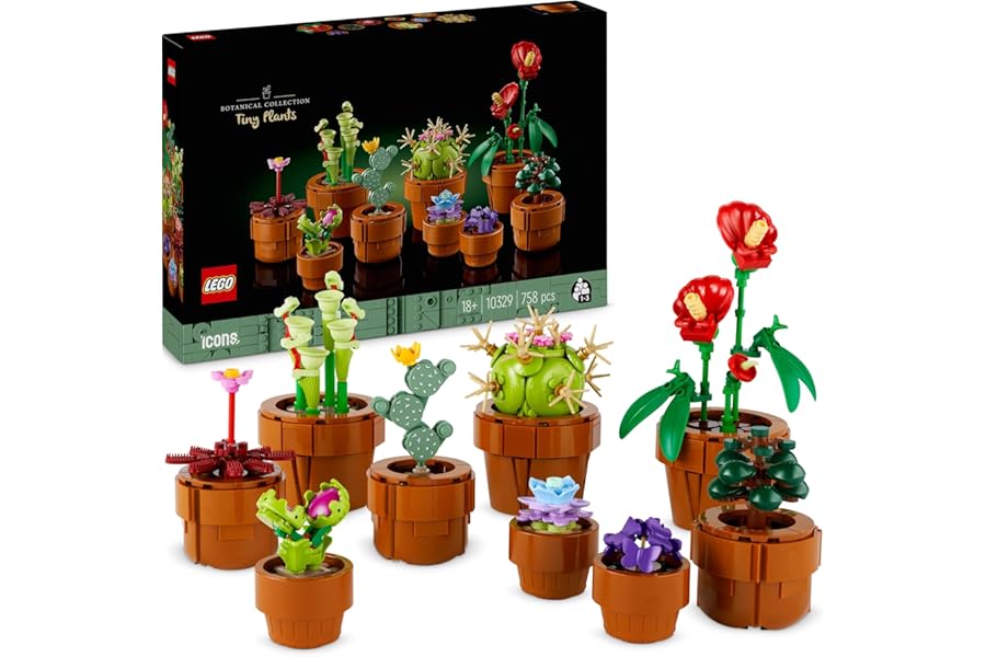 LEGO Botanicals Seedlings - Set of 9 Artificial Flowers in Indoor Pot Including Fake Cactus and Red Anthurium - Gift Idea for Home Decoration for Adults, Women or Men - 10329