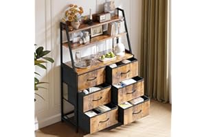 Coleshome Chest of Drawers bedroom with 6 Fabric Drawers, Storage dresser with 3-tier Worktop for Storage and Shelving Needs, Suitable for Bedroom and Living Room, 80 * 28.5 * 122cm, Retro Color