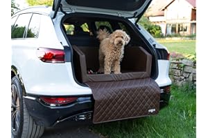 CopcoPet - Travel Bed Hundebett für Kofferraum 70x55x38cm Kunstleder - Kofferraumschutz Hund wasserabweisend & Kratzfest - Hundebett Auto rutschfest & robust mit Schutzdecke - Reisebett Hund Braun