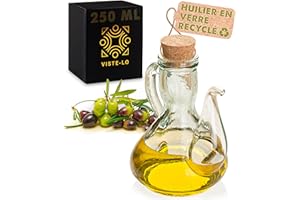 VISTE-LO Huilier en Verre pour Huile d'olive | Distributeur Huile d'olive | Bouteille Recipient pour huiles vinaigre | Bouteille Huile Olive Bec verseur Huile d'olive vinaigrier cuisine (250 ML)