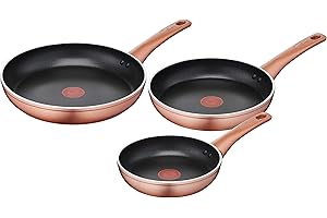 Lagostina Ramata Set Padelle Antiaderenti in Alluminio Ø 20/24/28 cm, Esterno Effetto Rame, 3 Pezzi, Batteria di Pentole Gas e Forno con Indicatore Cottura e Manici Ergonomici in Bakelite