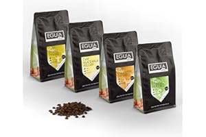 Eguia Pack de Degustacion 4× 250g-Granos de café espresso Arábica no amargo y de tueste medio de Etiopía Colombia Guatemala y Brasil