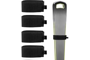 RIVIEVAL 4Pcs Ski Tie Straps - Adjustable Ski Carry Bands with Non-Slip Protective Pads | for Ski/Snowboard/Pole Transport | EVA Padding & Extra-Length Design (Black)