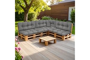 ‎SLIPIO SLIPIO Fillpro+ Pallet Cushion, Cushion for Euro Pallets, Filling, Pallet Cushion (8-Piece Set - 3 x Back Cushions 120 x 40 cm + 3 x Seat Cushions 120 x 80 cm + 60 x 40 cm & 40 x 40 cm - Dark Grey